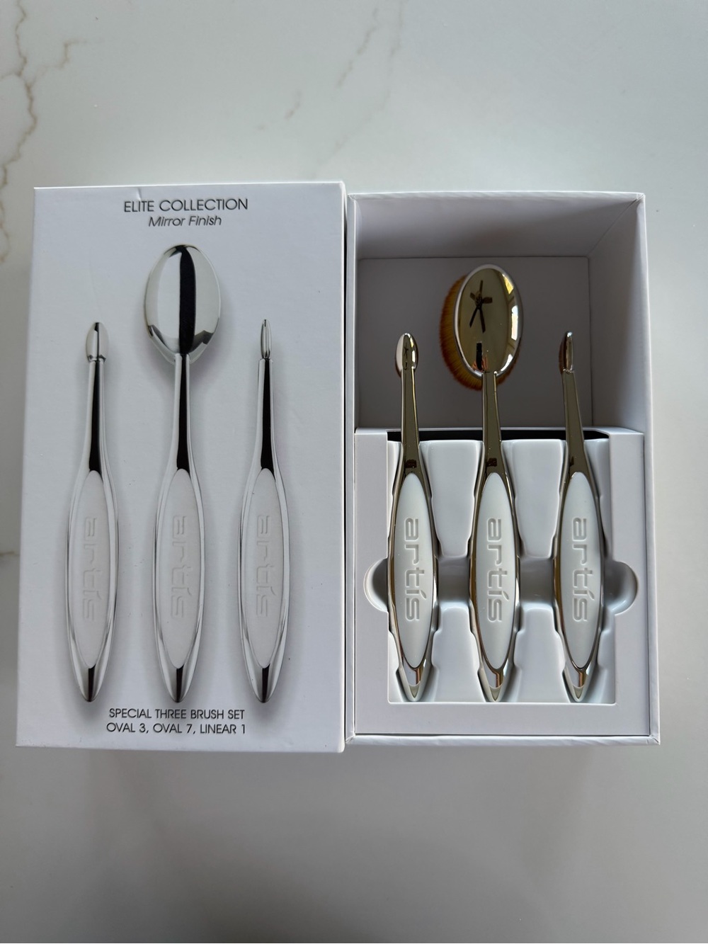 Artis Silver White Oval Makeup Brush Set NIB